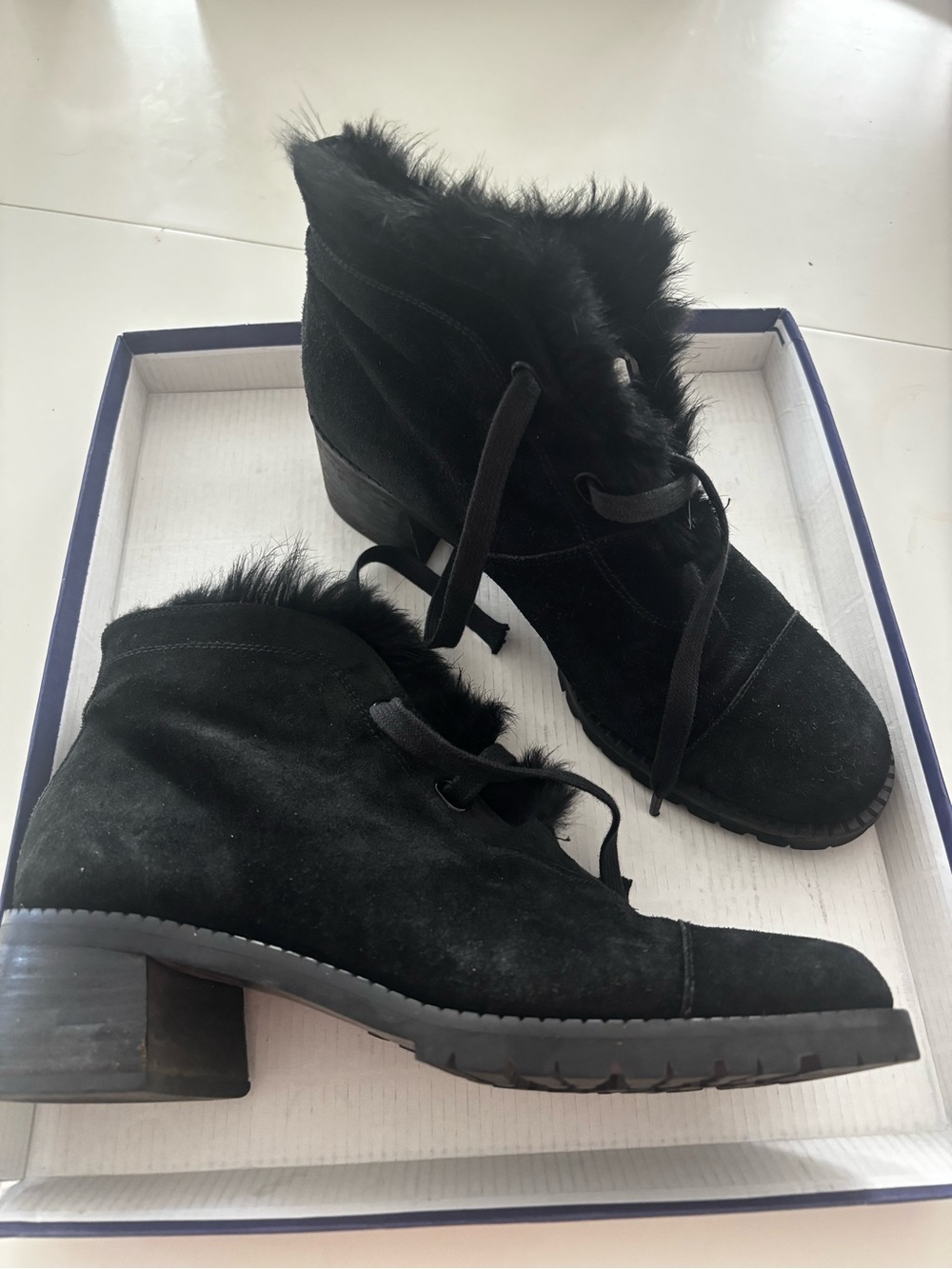 Women’s Black Faux-Fur Lace-Up Ankle Boots